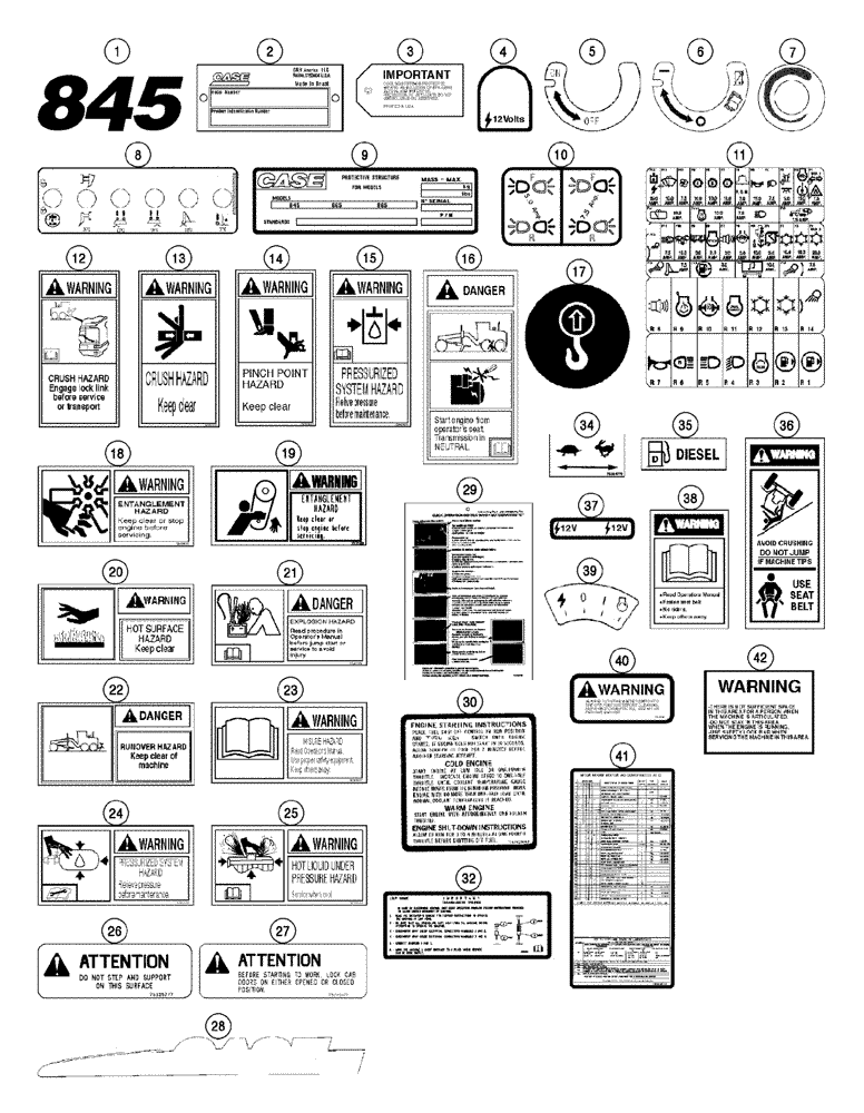 Схема запчастей Case 845 - (09-130[01]) - DECALS (09) - CHASSIS