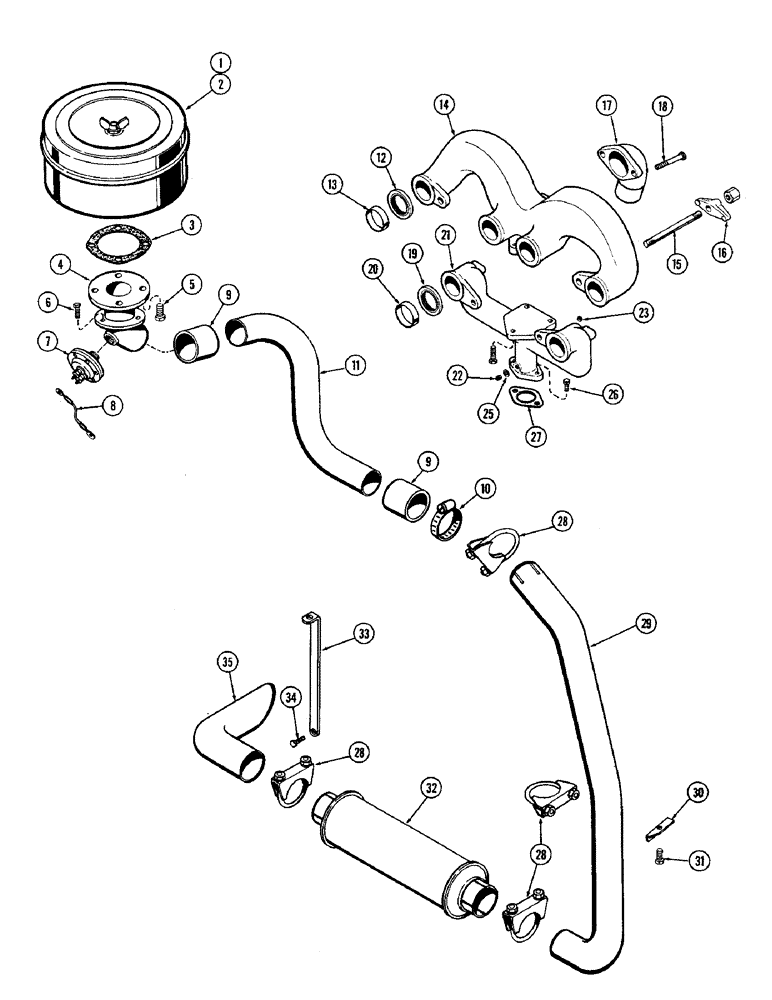 Схема запчастей Case W9A - (022) - DRY AIR CLEANER SYSTEM, GASOLINE, MANIFOLDS, EXHAUST PIPE (02) - ENGINE