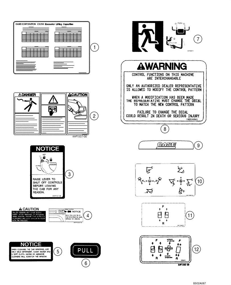 Схема запчастей Case CX290 - (09-59) - DECALS - WARNING (09) - CHASSIS