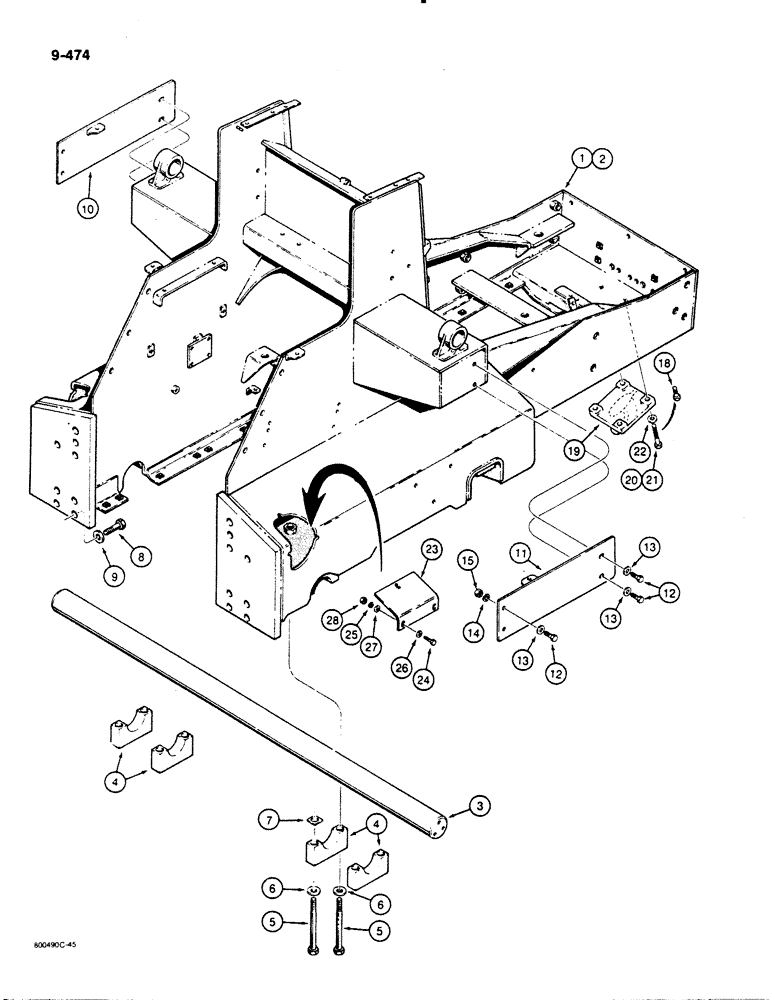 Схема запчастей Case 1455B - (9-474) - MAIN FRAME, PIVOT SHAFT, AND PULL HOOK, DOZER MODELS (09) - CHASSIS/ATTACHMENTS