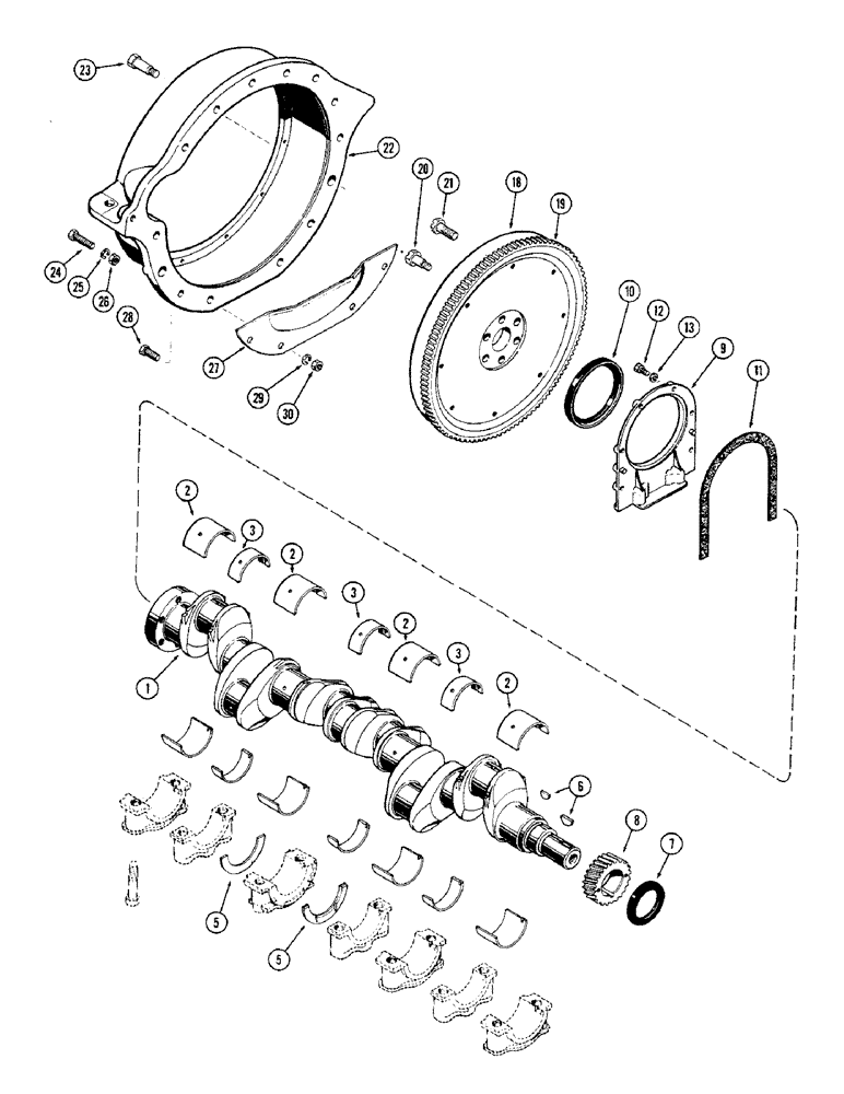 Схема запчастей Case W9B - (009A) - CRANKSHAFT, FLYWHEEL AND HOUSING, (401) DIESEL ENGINE (02) - ENGINE