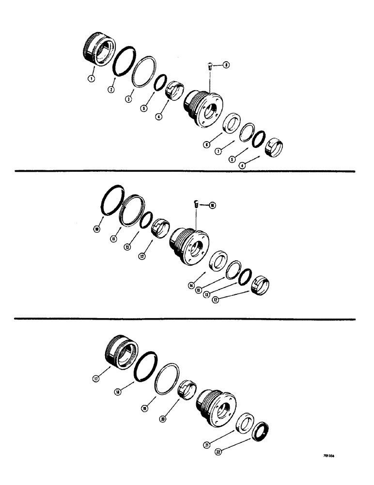 Схема запчастей Case 33 - (344) - CYL PACKING KITS,USED IN LOADER TILT&GRAPPLE CYL/2-1/2"ID TUBE&1-1/2"DIA. ROD D37352 CYL PACKING KIT 