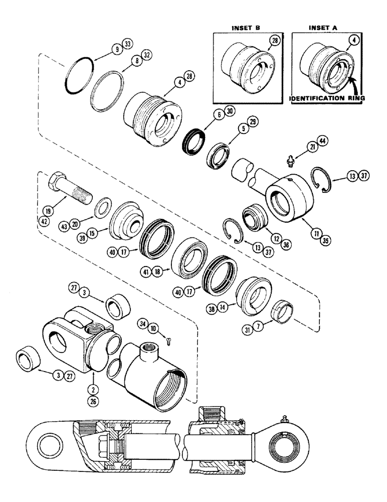 Схема запчастей Case 33S - (338) - G33351 3-POINT HITCH TILT CYL,2-1/2"DIA. CYL W/6-5/16" STROKE W/GLAND ID RING 