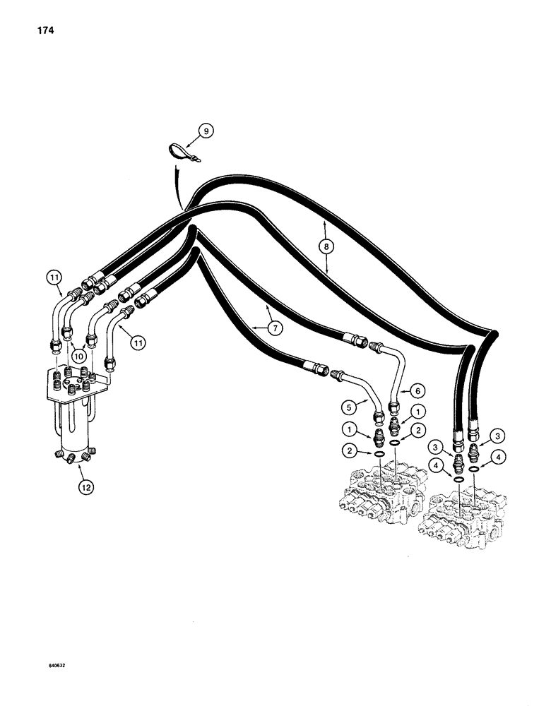 Схема запчастей Case 880C - (174) - TRACK DRIVE HYDRAULIC LINES - UPPER, PIN 6205456 AND AFTER (04) - UNDERCARRIAGE