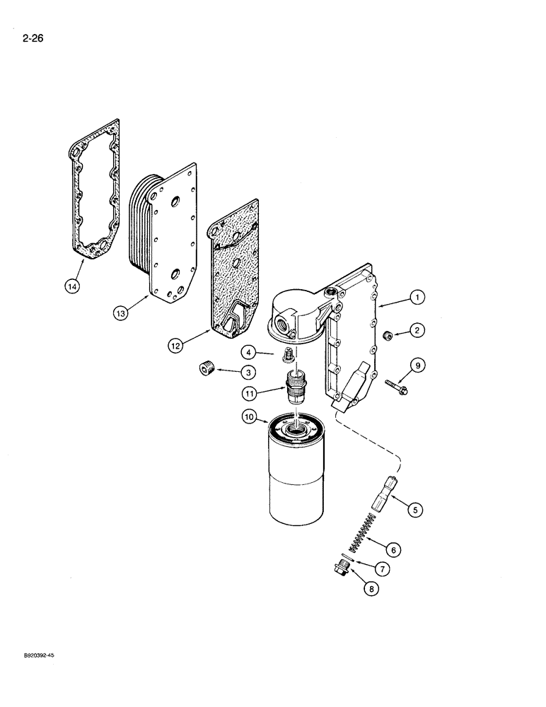 Схема запчастей Case 721 - (2-26) - OIL FILTER AND COOLER, 6T-830 ENGINE, PRIOR TO ENG. S.N. 44500128 (02) - ENGINE