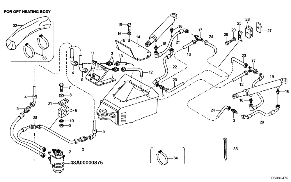 Схема запчастей Case 335B - (43A03030871[001]) - HYDRAULIC CIRCUIT, STEERING CYLINDERS (SIMPLE MUX P.I.N. HHD0335BN8PG58100 AND AFTER) (87751472) (09) - Implement / Hydraulics / Frame / Brakes