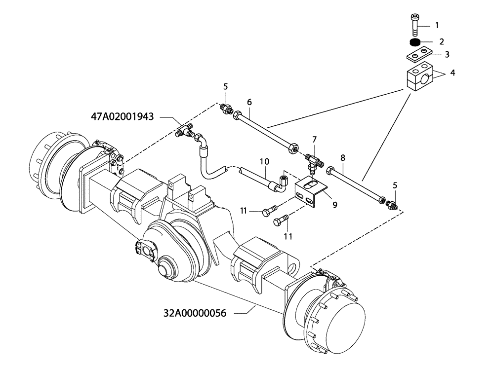 Схема запчастей Case 327B - (47A00001938[002]) - HYDRAULIC LINES, INTERMEDIATE AXLE W/DRY BRAKE (87583532) (09) - Implement / Hydraulics / Frame / Brakes