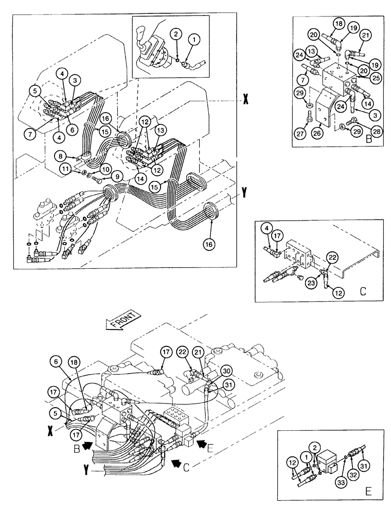 Схема запчастей Case 9040 - (8-26) - PILOT CONTROL LINE HYDRAULIC CIRCUIT, HAND CONTROLLERS TO MAIN CONTROL VALVES (08) - HYDRAULICS