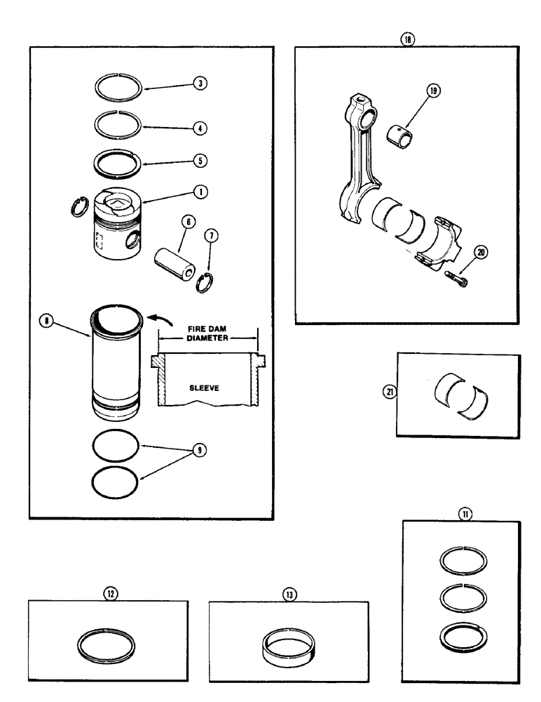 Схема запчастей Case 880B - (025A) - PISTONS & SLEEVES, W/5.092" TO 5.097" FIRE DAM DIA. SLEEVE, 336BDT DIESEL ENGINE (01) - ENGINE