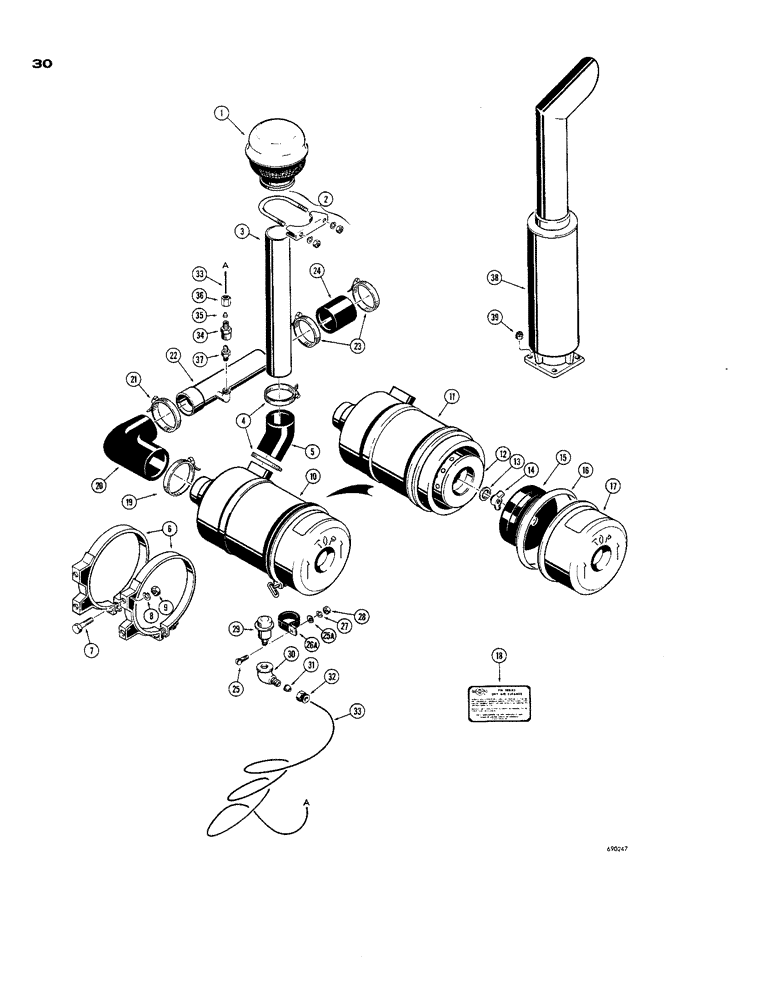 Схема запчастей Case 850 - (030) - MUFFLER AND DRY TYPE AIR CLEANER (01) - ENGINE