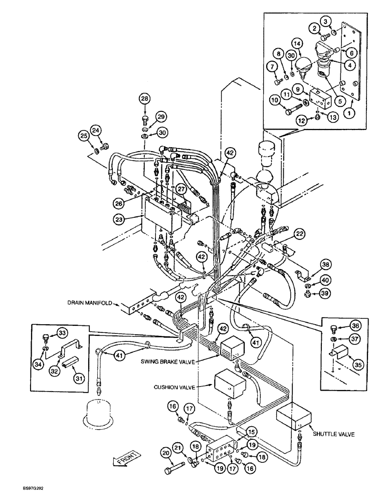 Схема запчастей Case 9045B - (8-036) - PILOT COMPONENT MOUNTING AND HOSE SUPPORTS (08) - HYDRAULICS