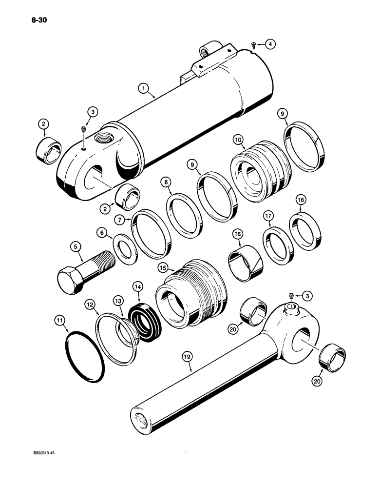 Схема запчастей Case 650 - (8-30) - DOZER TILT CYLINDER - G109485 (08) - HYDRAULICS