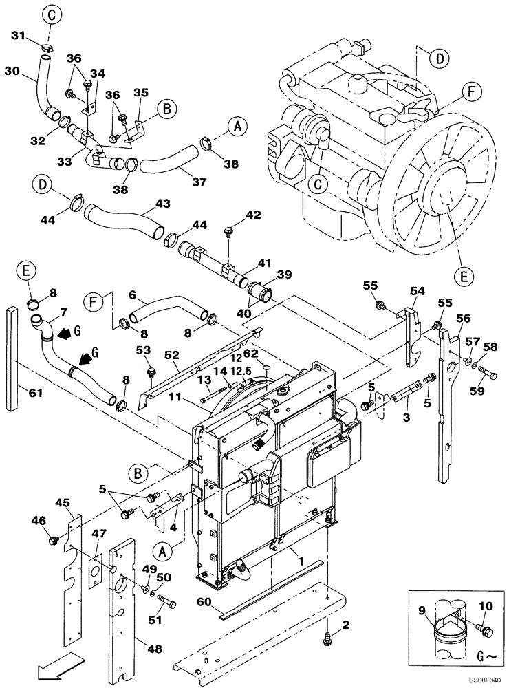 Схема запчастей Case CX210BLR - (02-05) - RADIATOR AND CONNECTIONS (02) - ENGINE