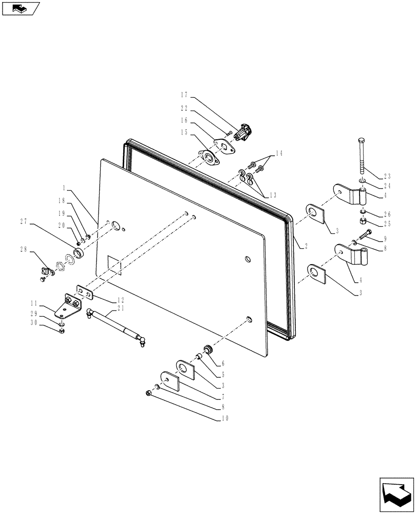 Схема запчастей Case 1021F - (90.154.02) - CAB - WINDOW, RIGHT-HAND-LOWER (90) - PLATFORM, CAB, BODYWORK AND DECALS