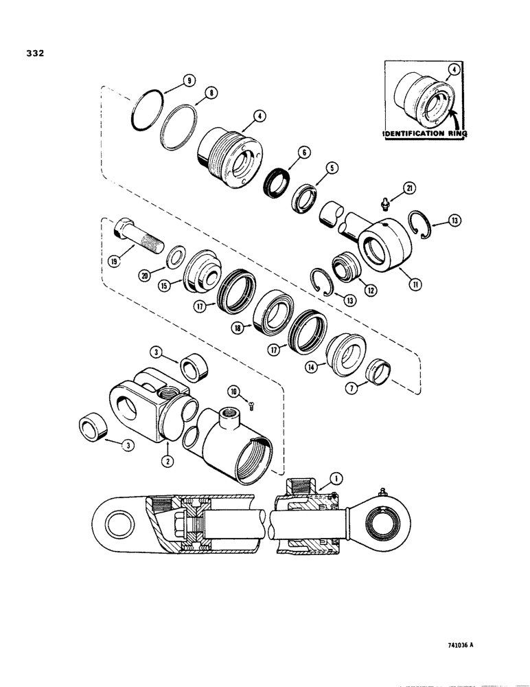 Схема запчастей Case 35 - (332) - G33351 3-POINT HITCH TILT CYLINDER, WITH TWO PIECE PISTON 