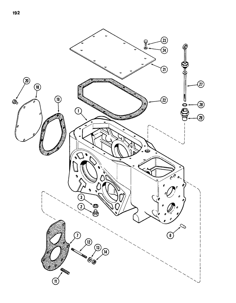 Схема запчастей Case 586D - (192) - TRANSAXLE TRANSMISSION HOUSING, FOUR WHEEL DRIVE, TRANSMISSION SERIAL NO. 16270319 AND AFTER (21) - TRANSMISSION