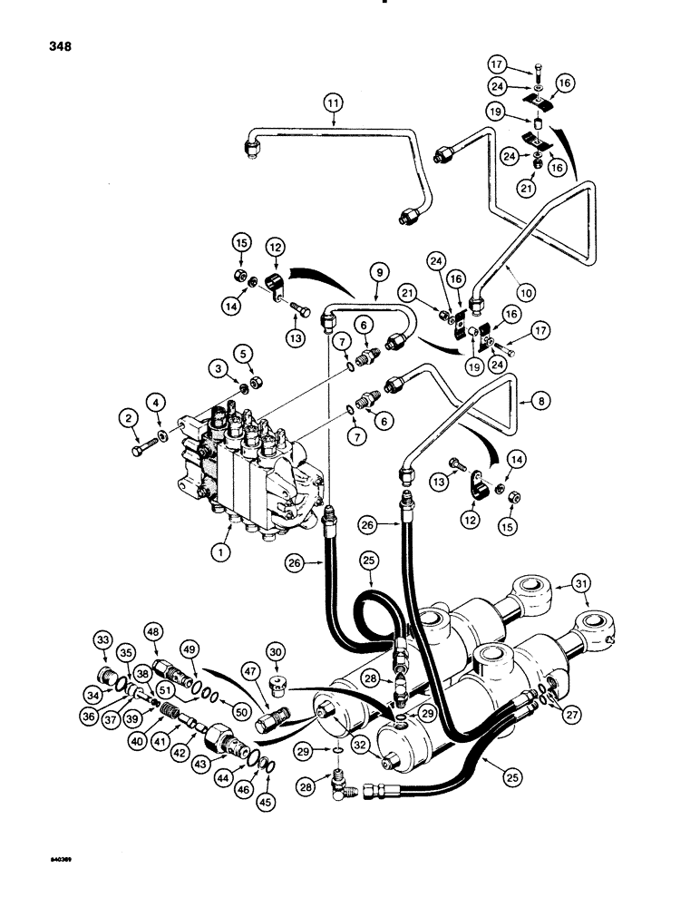 Схема запчастей Case 580E - (348) - BACKHOE SWING CYLINDER HYDRAULIC CIRCUIT (08) - HYDRAULICS