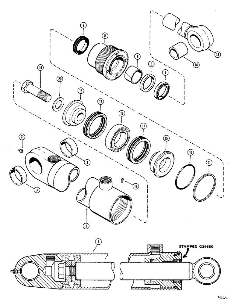 Схема запчастей Case 32S - (135C) - G34680 BACKHOE STABILIZER CYLINDER, GLAND IS STAMPED WITH CYLINDER PART NUMBER 