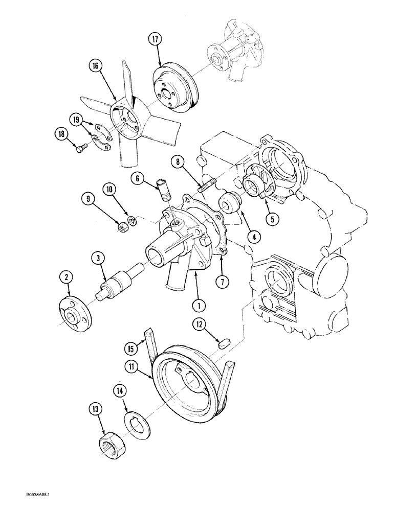 Схема запчастей Case 1818 - (2-32) - WATER PUMP, DIESEL MODELS (02) - ENGINE