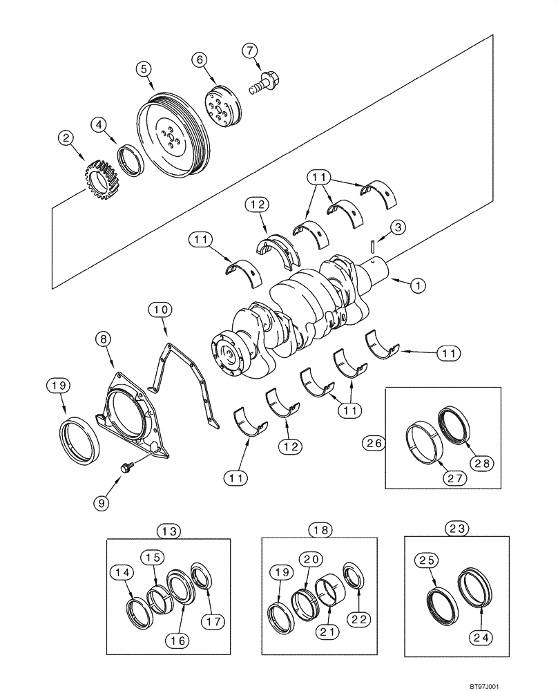 Схема запчастей Case 1845C - (02-31) - CRANKSHAFT, 4-390 EMISSIONS CERTIFIED ENGINE, ASN JAF0250483 (02) - ENGINE