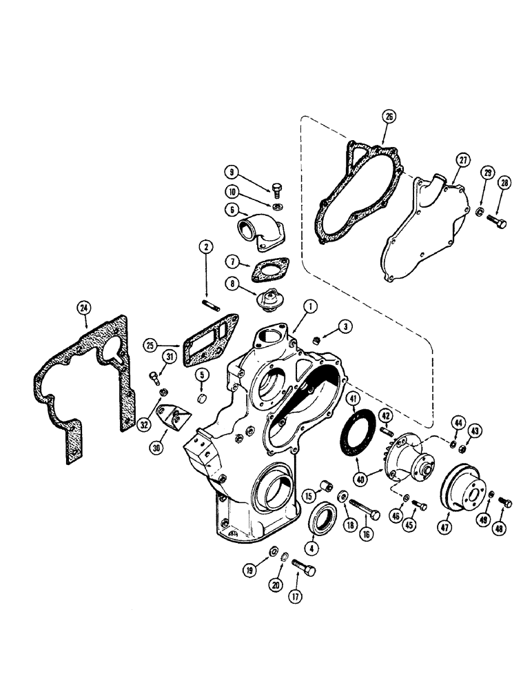 Схема запчастей Case 1700-SERIES - (054) - TIMING GEAR COVER, 188 DIESEL ENGINE, USED PRIOR TO ENGINE SERIAL NO. 2728315 (10) - ENGINE