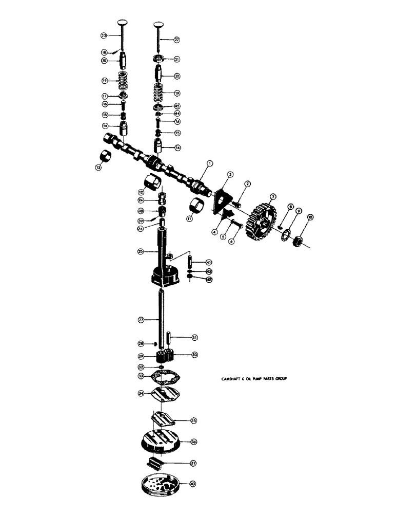 Схема запчастей Case M3B - (030) - GASOLINE ENGINE INSTALLATION, CAMSHAFT, OIL PUMP, VALVES, SPRINGS, GUIDES, PARTS NOT SHOWN 