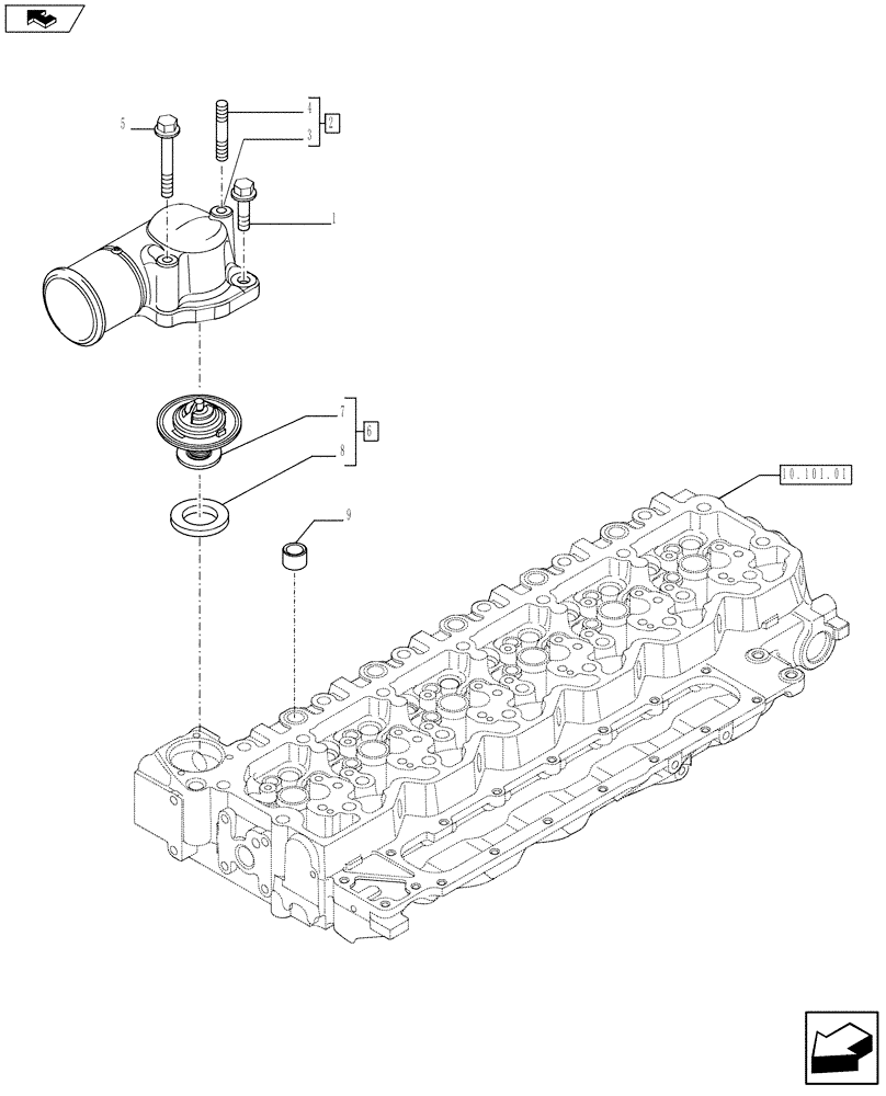 Схема запчастей Case F4HFE613U A006 - (10.402.01[02]) - THERMOSTAT - ENGINE COOLING SYSTEM (4891480 - 504320542 - 504142626) (10) - ENGINE