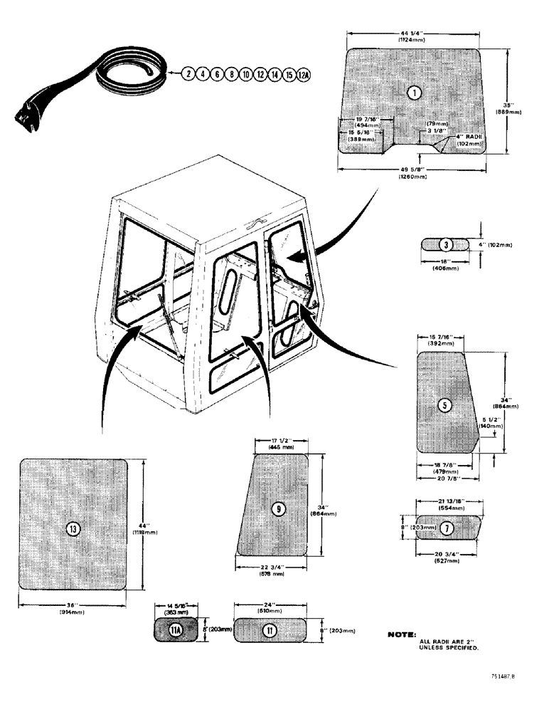 Схема запчастей Case 780 - (578) - CAB GLASS AND MOLDING (09) - CHASSIS/ATTACHMENTS