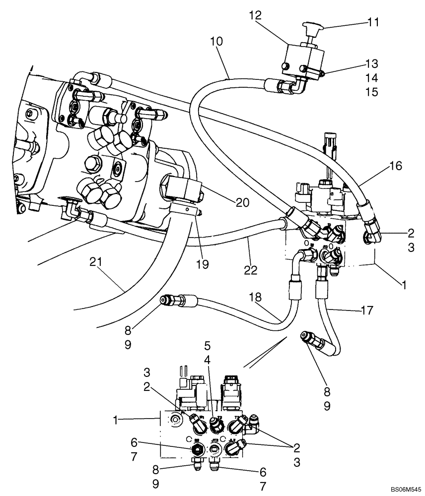 Схема запчастей Case 465 - (06-04E) - HYDROSTATICS - PUMP, MULTI-VALVE PLUMBING (465 WITH PILOT CONTROL) (06) - POWER TRAIN