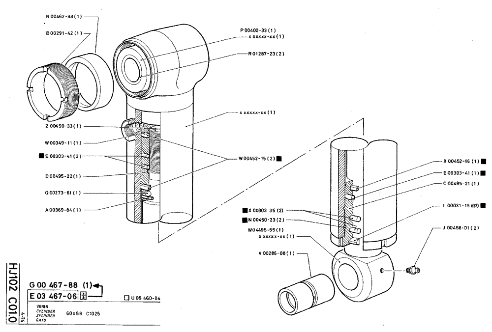 Схема запчастей Case TY45 - (HJ102 C01.0) - CYLINDER - 60 X 88 C1025 (07) - HYDRAULIC SYSTEM