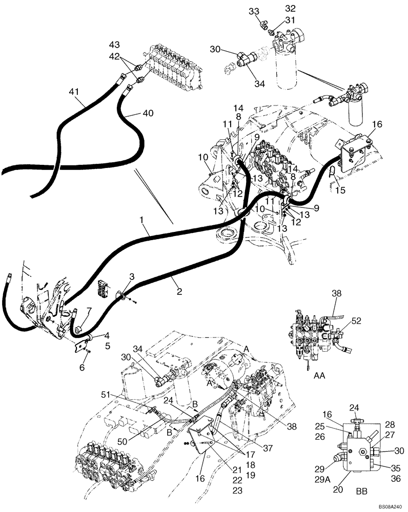 Схема запчастей Case 590SM - (08-23B) - HYDRAULICS - BACKHOE AUXILIARY (WITH PILOT CONTROLS) (590SM+) (08) - HYDRAULICS