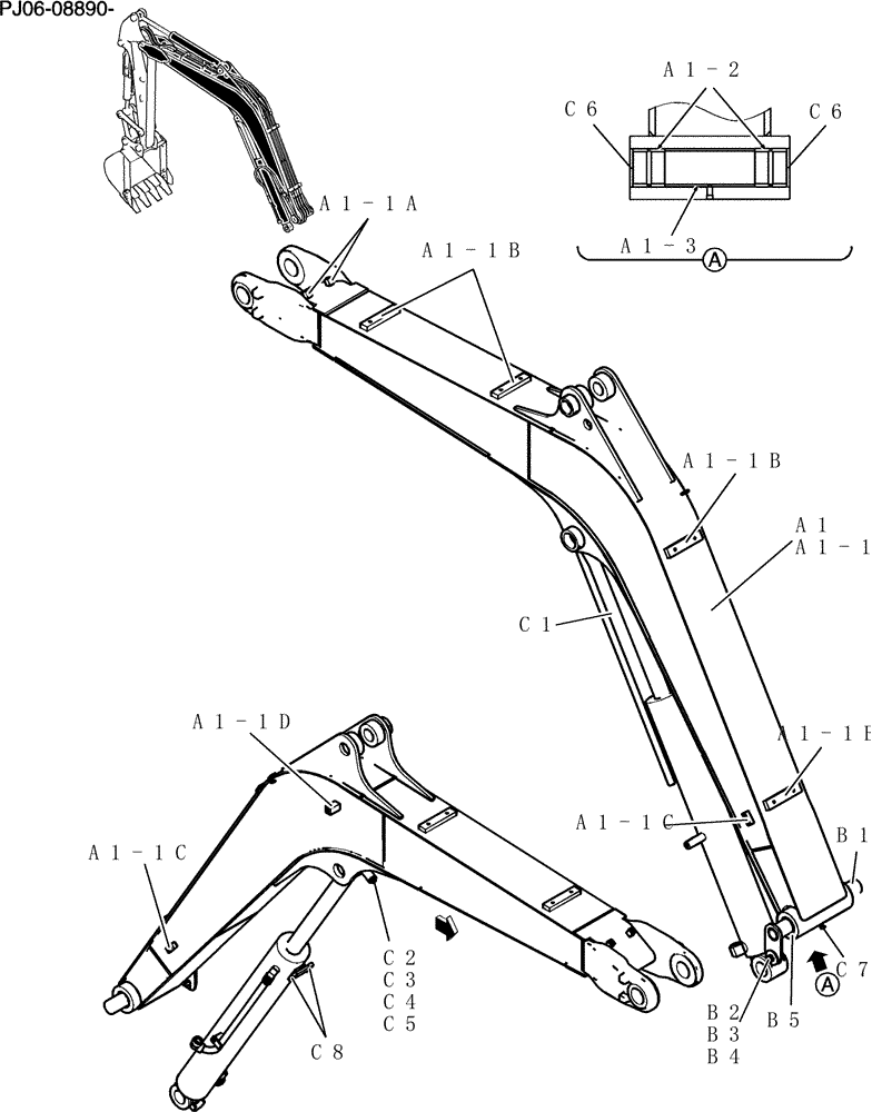 Схема запчастей Case CX50B - (450-14[1]) - BOOM ASSEMBLY, STD 2.79M (84) - BOOMS, DIPPERS & BUCKETS