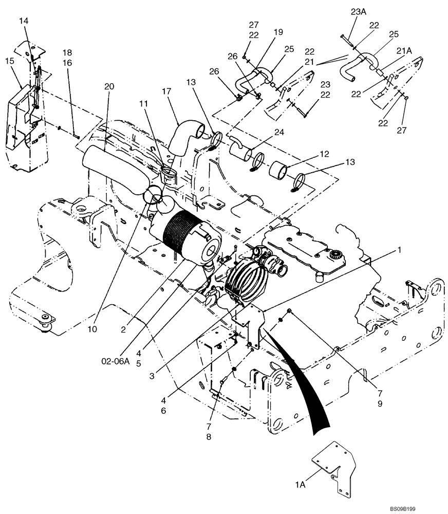 Схема запчастей Case 521E - (02-06) - AIR CLEANER - AIR INTAKE PARTS (02) - ENGINE