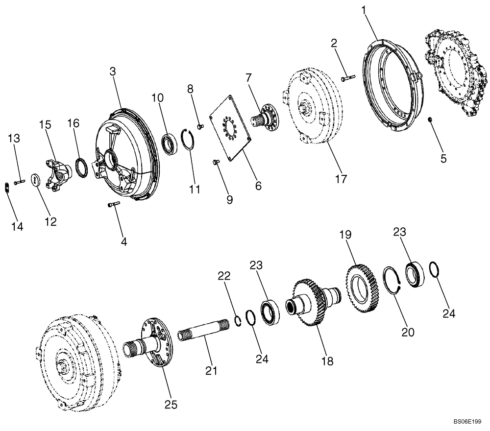 Схема запчастей Case 821E - (06-04) - TRANSMISSION - CONVERTER, COVER AND INPUT SHAFT - PRIOR TO P.I.N. N7F203144 (06) - POWER TRAIN