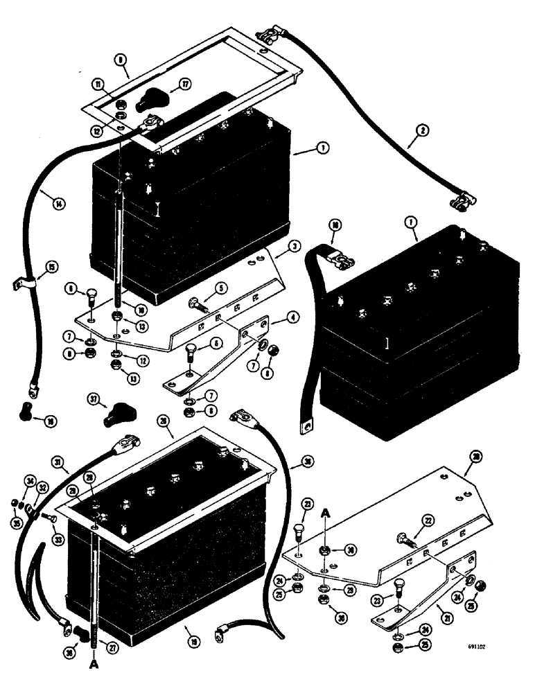 Схема запчастей Case W9E - (092) - BATTERIES AND CABLES, DIESEL ENGINE, GAS ENGINE (04) - ELECTRICAL SYSTEMS