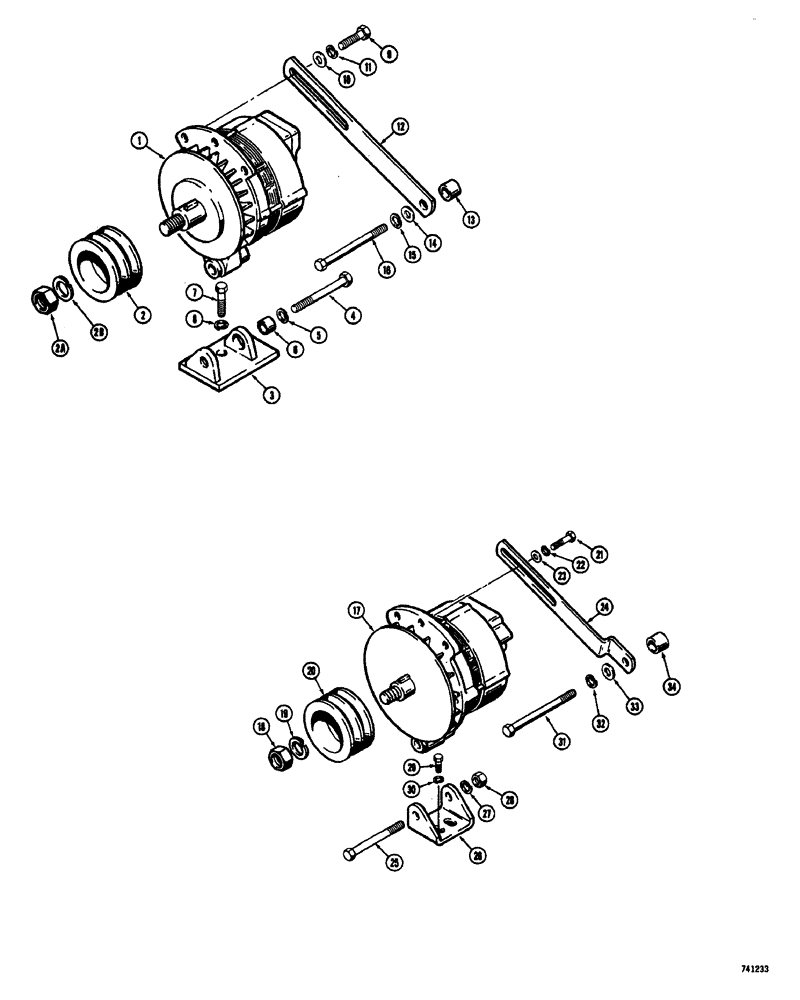 Схема запчастей Case W20 - (042) - ALTERNATOR MOUNTING PARTS, A41360 ALTERNATOR (35 AMPS) / A44798 ALTERNATOR (30 AMPS) (04) - ELECTRICAL SYSTEMS