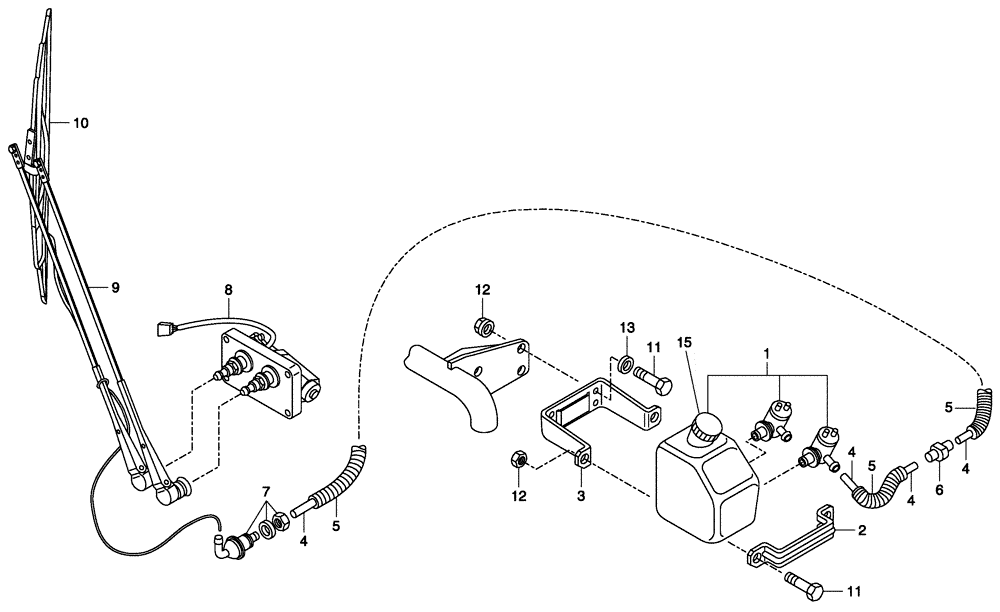 Схема запчастей Case 330 - (53A00020543[02]) - WINDSHIELD WASHER - FRONT WINDSCREEN WIPER (10) - Cab/Cowlings