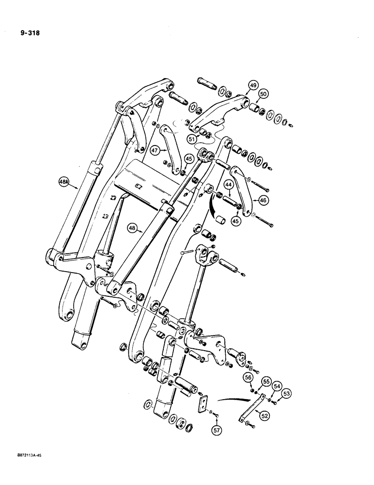 Схема запчастей Case W36 - (9-318) - LOADER LIFT FRAME AND LINKAGE (09) - CHASSIS/ATTACHMENTS