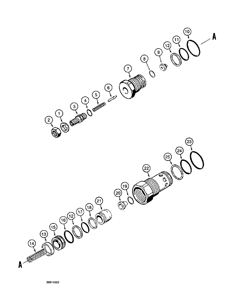 Схема запчастей Case 821B - (8-36) - MAIN RELIEF VALVE - S300885 (08) - HYDRAULICS