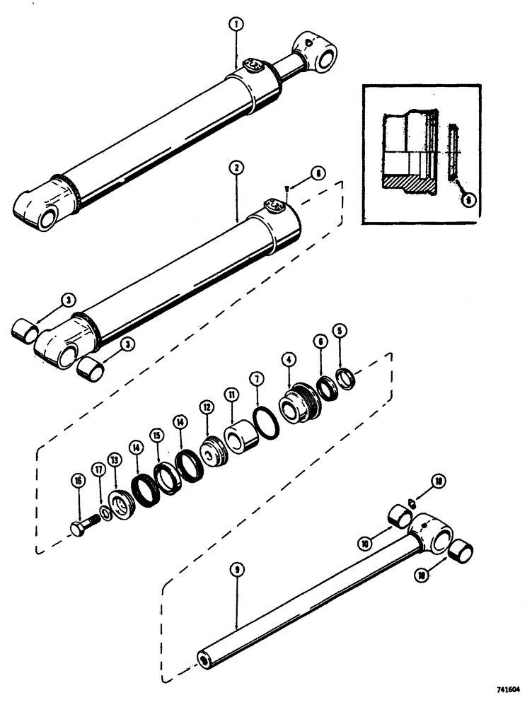 Схема запчастей Case W26B - (414) - D49325 AND D49326 LOADER TILT CYLINDERS GLAND HAS STEP-TYPE OUTER ROD WIPER (08) - HYDRAULICS