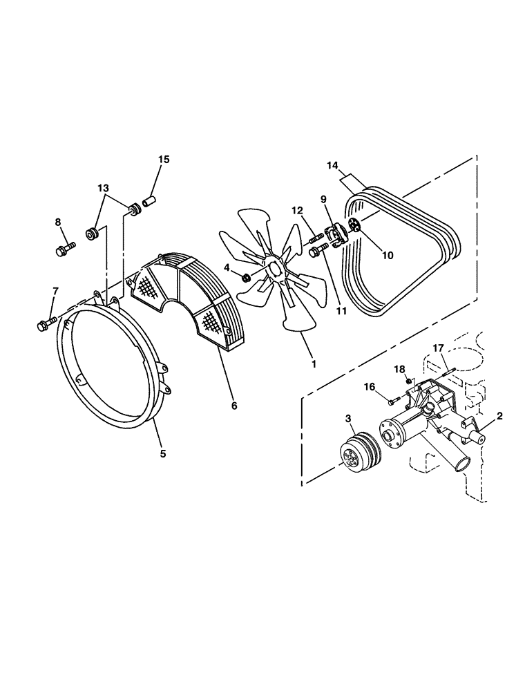 Схема запчастей Case CX350 - (02-017-00[01]) - WATER PUMP SYSTEM - VENTILATOR (03) - FUEL SYSTEM