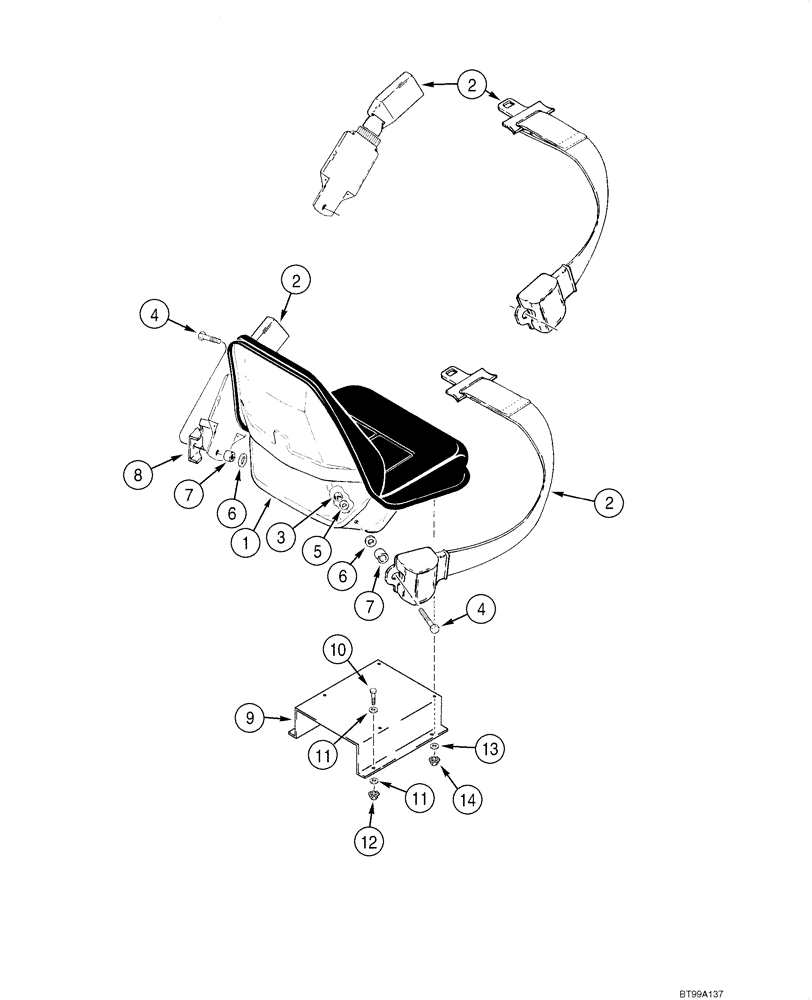 Схема запчастей Case 588G - (09-23) - SEAT, STANDARD - MOUNTING (MILSCO) (09) - CHASSIS