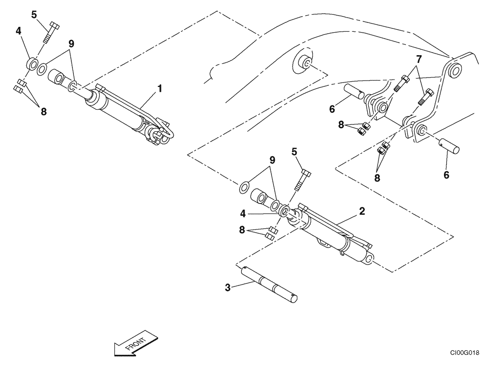 Схема запчастей Case CX210 - (09-37) - BOOM CYLINDER - MOUNTING (09) - CHASSIS