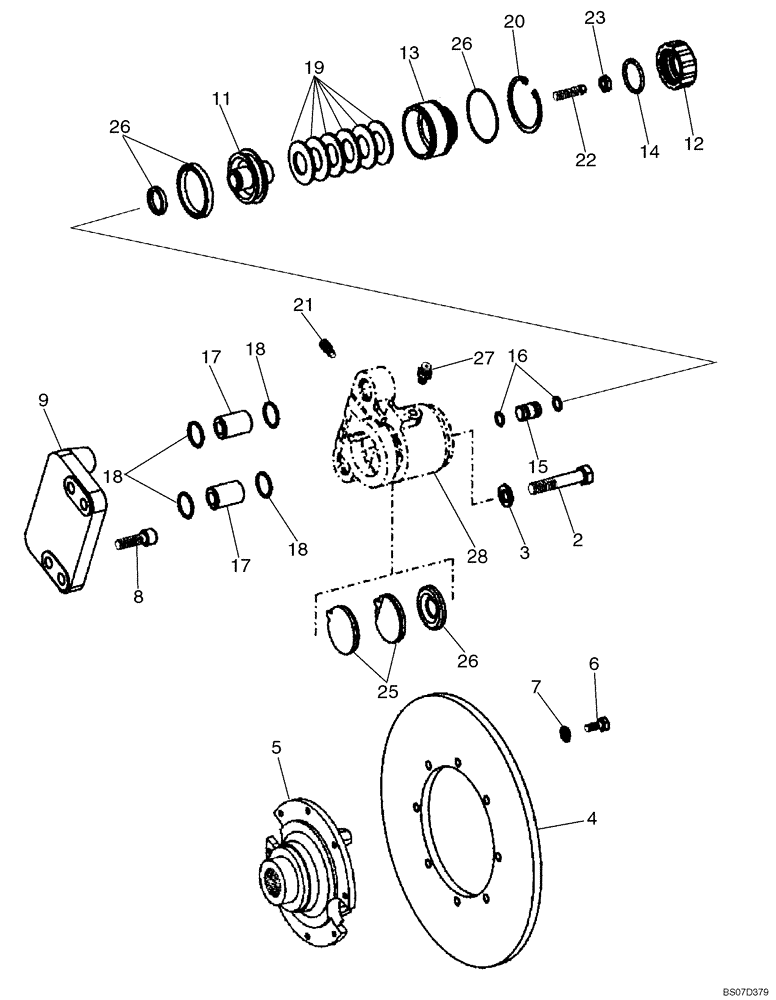 Схема запчастей Case 621E - (07-01) - PARKING BRAKE, BEFORE SERIAL NUMBER N9F206960 (07) - BRAKES