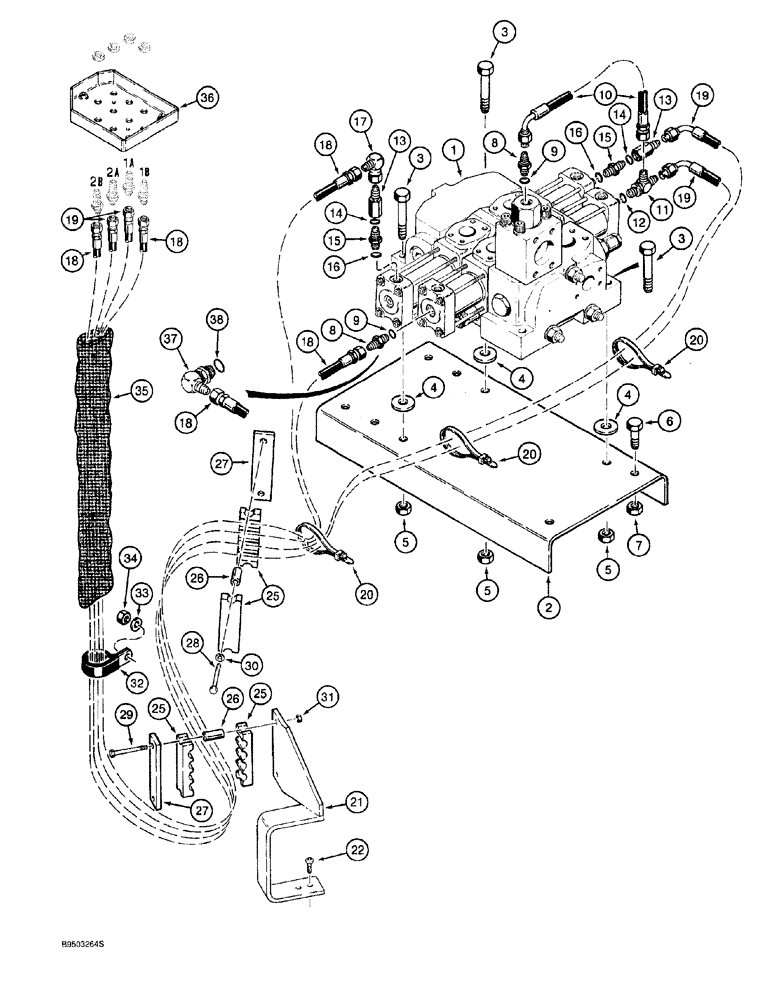 Схема запчастей Case 921 - (8-062) - REMOTE LOADER CONTROL CIRCUIT, HOSE SEPARATOR TO TWO-SPOOL VALVE (08) - HYDRAULICS