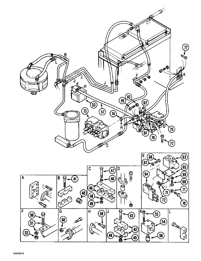 Схема запчастей Case 220B - (8-022) - HYDRAULIC CIRCUIT, RETURN LINES FROM VALVES, P.I.N. 74441 THROUGH 74569 (CONT) (08) - HYDRAULICS