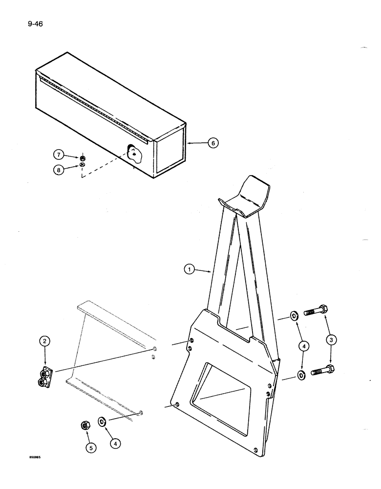 Схема запчастей Case 1086B - (9-046) - BOOM SUPPORT AND TOOL BOX (09) - CHASSIS