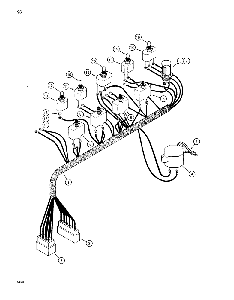 Схема запчастей Case 880C - (096) - ELECTRICAL HARNESS - LEFT-HAND CONSOLE, PIN 6205236 AND AFTER (06) - ELECTRICAL SYSTEMS