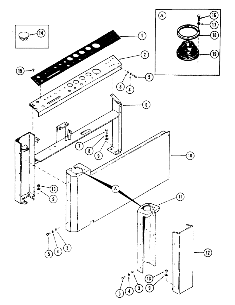 Схема запчастей Case 50 - (078) - INSTRUMENT PANEL AND SUPPORTS FOR HAND CONTROL VALVES, (USED ON UNITS W/ SN. 6280345 & AFTER) (55) - ELECTRICAL SYSTEMS