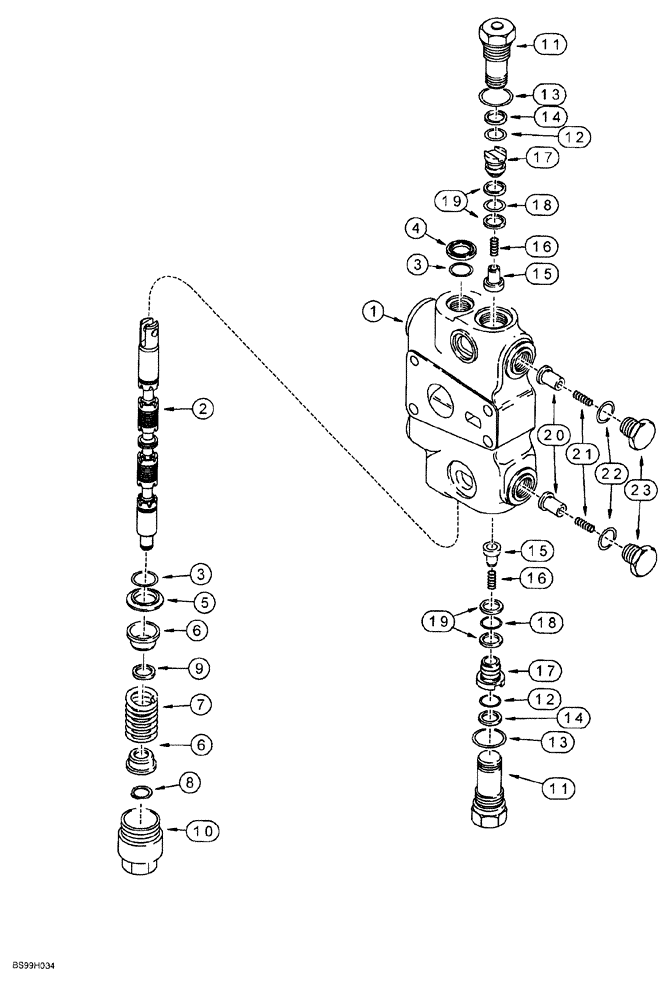 Схема запчастей Case 580SL - (8-085A) - LOADER CONTROL VALVE, CLAM SECTION - P/N 332754A1 (08) - HYDRAULICS